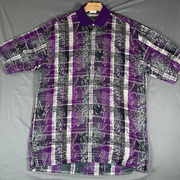 Michael Thomas Egyptian Cotton Polo Shirt Men's Size Large Floral Purple USA VTG - Picture 1 of 4